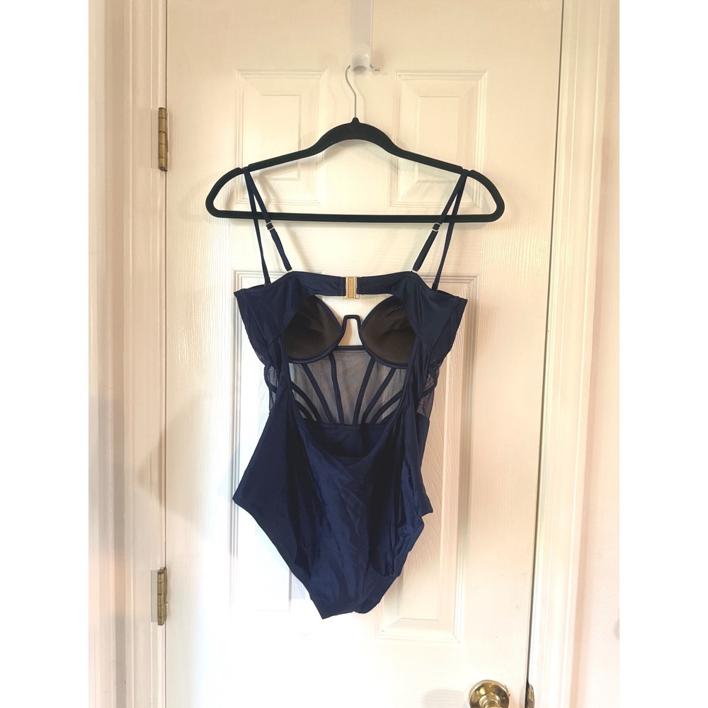 Zimmermann Navy Blue Mesh Panel Corset One Piece Swimsuit Underwire Sz 3 US 8-10 - Picture 5 of 9